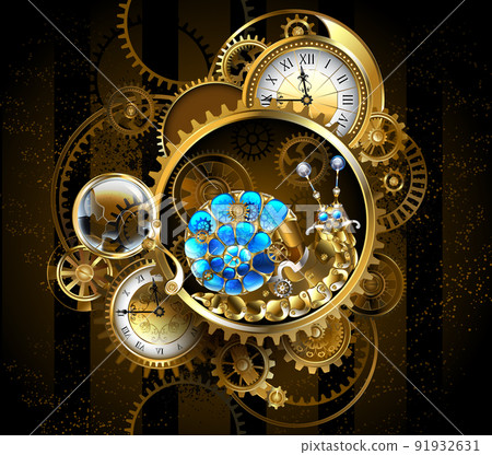 Mechanical snail with antique clock 91932631