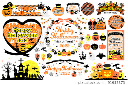 Halloween frame and illustration set_Halloween color black Halloween frame and illustration set_Halloween color black 91932873