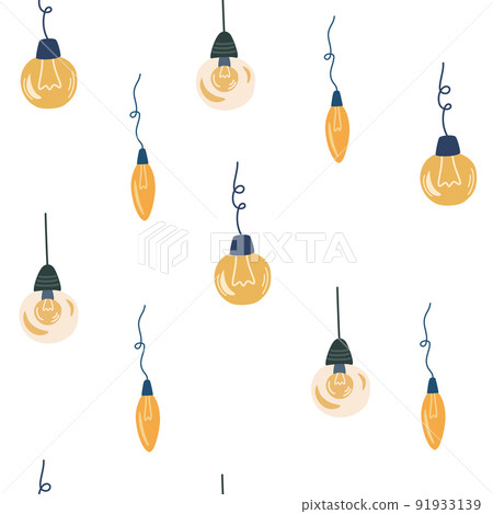 Loft style lamps seamless pattern. Different lamps background. Furniture chandelier. Modern loft style. Creating an interior. Suitable for wrapping paper, fabric, curtains. Vector illustration 91933139