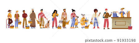 Diverse people in queue in supermarket Diverse people in queue in supermarket 91933198
