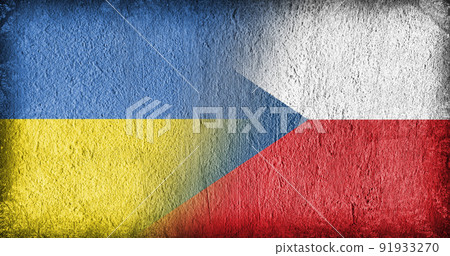 Ukrainian and Czech Republic flag on concrete 91933270
