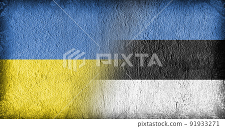 Ukrainian and Estonian flag on concrete Ukrainian and Estonian flag on concrete 91933271