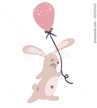 Bunny with a balloon. Animal character. Perfect for printing baby textiles, clothing Vector cartoon cute characters in childish hand drawn scandinavian style. Bunny with a balloon. Animal character. Perfect for printing baby textiles, clothing Vector cartoon cute characters in childish hand drawn scandinavian style. 91933435