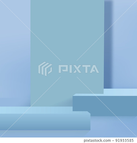 3d blue podium and minimal blue wall scene. 3d podium minimal abstract background. Vector 91933585