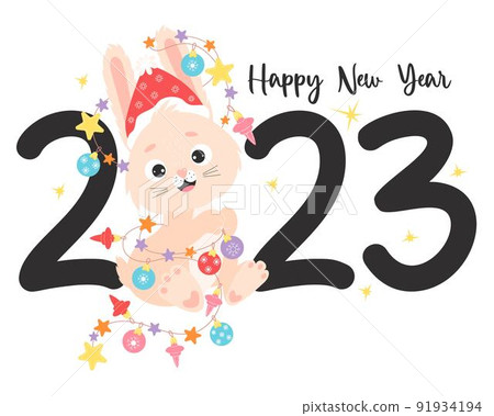 Happy New Year 2023. Year of the Rabbit. Date Stock