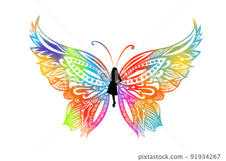 Multicolored butterfly fairy girl silhouette. Vector illustration Multicolored butterfly fairy girl silhouette. Vector illustration 91934267