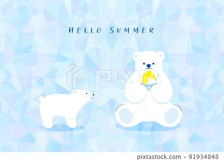 Background illustration for a polar bear holding shaved ice during the summer 91934848