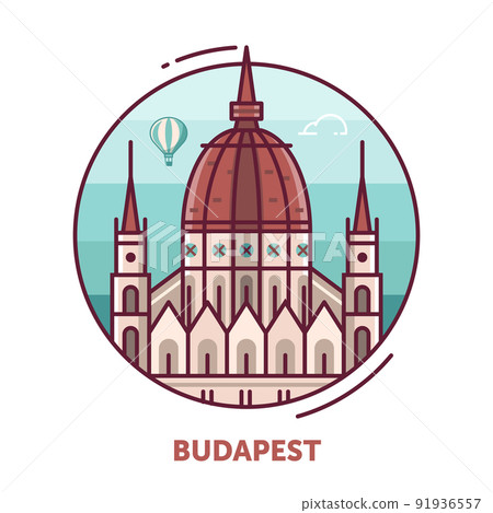Travel Budapest Icon with Parliament Building 91936557