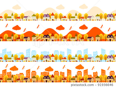 Autumn cityscape line set 91936646
