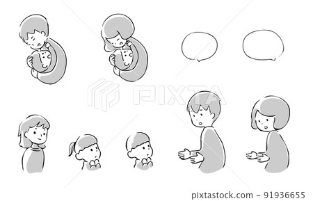 成人和兒童互相交談和擁抱的插圖 成人和兒童互相交談和擁抱的插圖 91936655