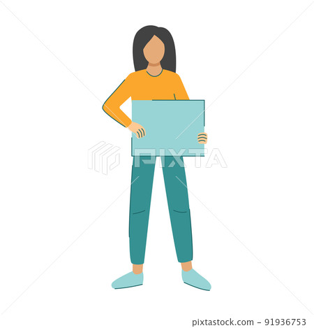 Woman with placard in her hands protests concept 91936753