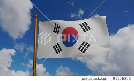 National flag of South Korea waving 3D Render with flagpole and blue sky, Flag of the Republic of Korea textile by Gojong, coat of arms South Korea independence day, Taegukgi Korean Empire National flag of South Korea waving 3D Render with flagpole and blue sky, Flag of the Republic of Korea textile by Gojong, coat of arms South Korea independence day, Taegukgi Korean Empire 91936800