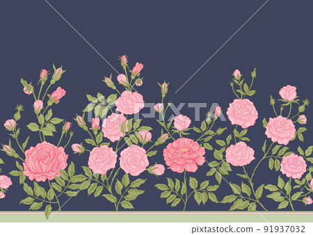 Roses flowers on branches. Millefleurs trendy floral design 91937032