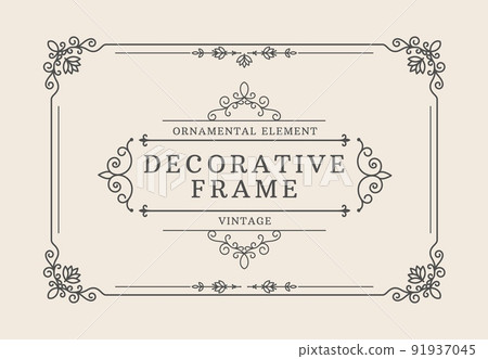 Decorative border. Elegant frame with ornamental flourish corners and thin elegant shapes, vintage classic luxury diploma layout. Vector certificate with royal graphic 91937045