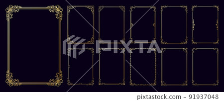 Rococo frames. Elegant decorative a4 frames with flourish swashes and swirls for diploma certificate, wedding invitation and greeting cards. Vector luxury borders 91937048