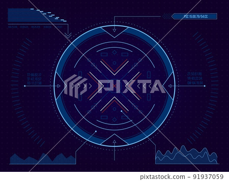 HUD target. Futuristic game interface framing for target focus, lock and aiming, sci-fi shooter game asset for collimator aim. Vector technology UI illustration 91937059