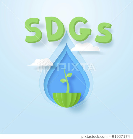 Paper cut drop SDGs Paper cut drop SDGs 91937174