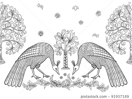 Byzantine traditional historical motifs of animals, birds, Byzantine traditional historical motifs of animals, birds, 91937189