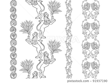 Byzantine traditional historical motifs of animals, birds, Byzantine traditional historical motifs of animals, birds, 91937190