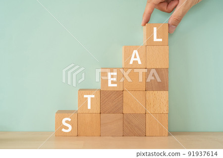 Blocks and hands labeled "STEAL" 91937614