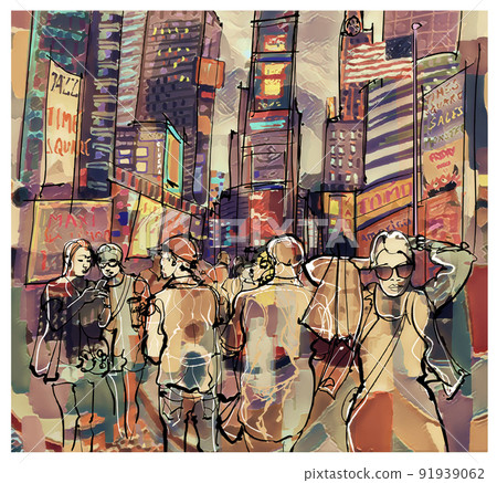 Colorful representation of Times square in New york City 91939062