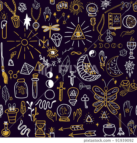 Magic Witchcraft Doodle Seamless Pattern Magic Witchcraft Doodle Seamless Pattern 91939092