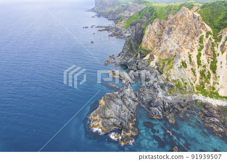 Hokkaido Shakotan Shimamui Coast (aerial) 91939507