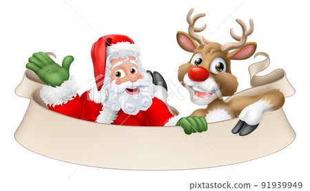 Santa Claus Father Christmas Reindeer Scroll Sign 91939949