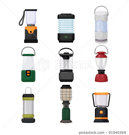 lantern camp lamp set cartoon vector illustration lantern camp lamp set cartoon vector illustration 91940369