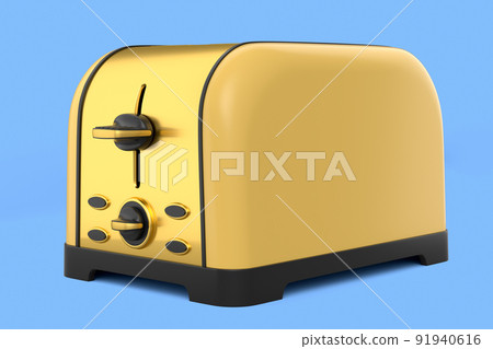Stainless steel toaster for making toast bread on a blue background. Stainless steel toaster for making toast bread on a blue background. 91940616