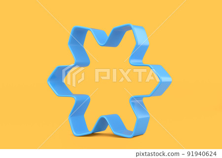 Metal cookie cutters for homemade Christmas biscuit on a yellow background. Metal cookie cutters for homemade Christmas biscuit on a yellow background. 91940624