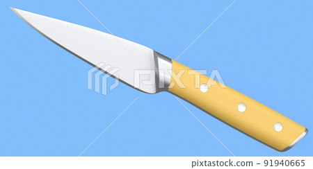 Chef's kitchen knife with a wooden handle isolated on blue background. 91940665