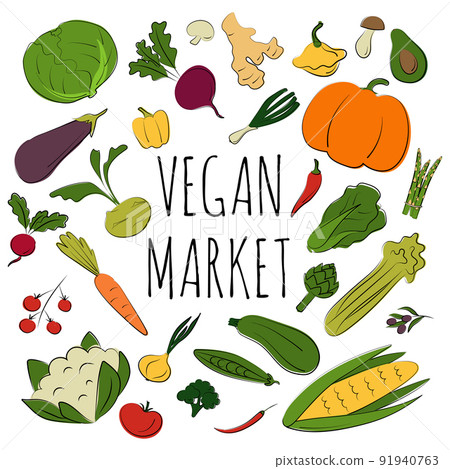 Vegetable set. Vector flat illustration. Vegetarian concept 91940763