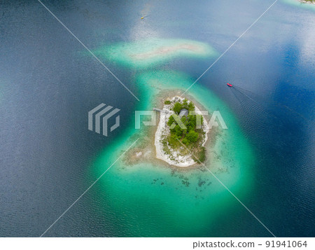 Wonderful Eibsee in Bavaria at the German Alps from above Wonderful Eibsee in Bavaria at the German Alps from above 91941064