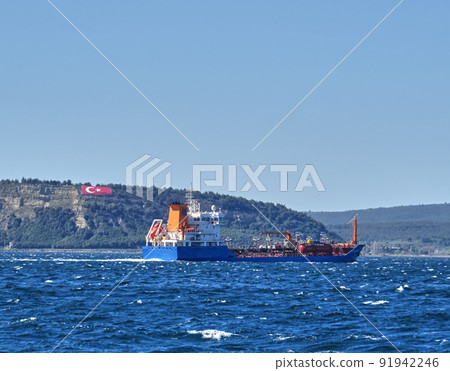 Tanker ship crossing Canakkale strait Tanker ship crossing Canakkale strait 91942246