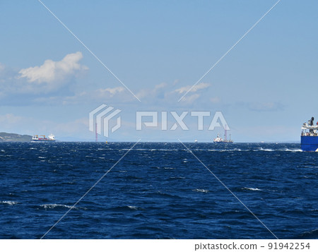 Cargo ship crossing the strait 1915 Canakkale Bridge in background Cargo ship crossing the strait 1915 Canakkale Bridge in background 91942254