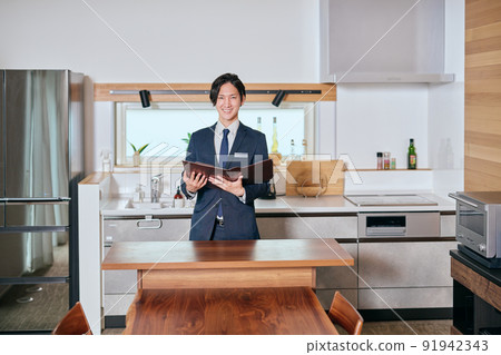 Housing sales businessman who guides real estate properties Housing sales businessman who guides real estate properties 91942343