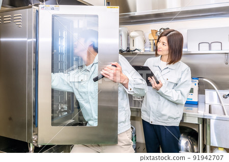 Workers checking kitchen utensils for business use Kitchen equipment 91942707