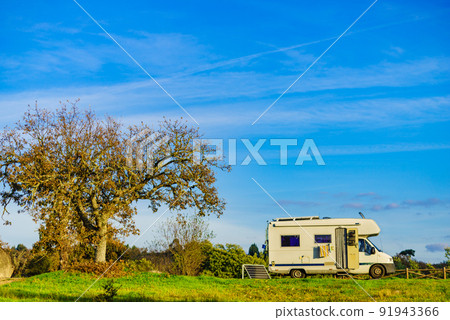 Rv motorhome on nature. Holidays trip. 91943366