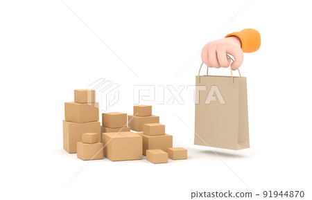 hand holding brown paper bag isolated on blue... - Stock Illustration ...