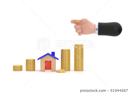 coins and house in hands. saving and loan concept. 91944887