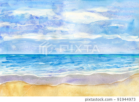 Watercolor beach and beautiful tropical sea 91944973