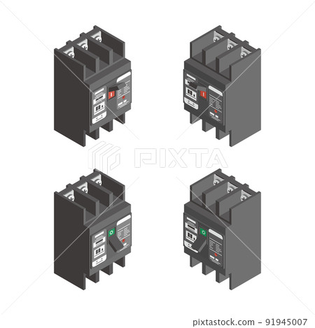 Circuit breaker isometric illustration set 91945007