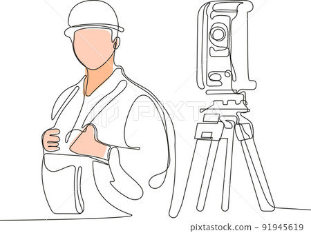 Caucasian worker with helmet on head using tablet Caucasian worker with helmet on head using tablet 91945619