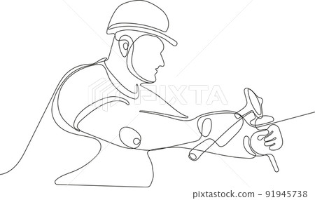 Caucasian worker with helmet on head using tablet 91945738