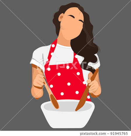 Woman in the kitchen with a large salad bowl Woman in the kitchen with a large salad bowl 91945765