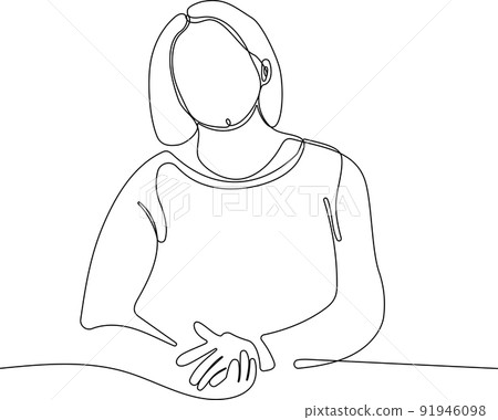 vector portrait of a woman in one line with color spots on the background 91946098