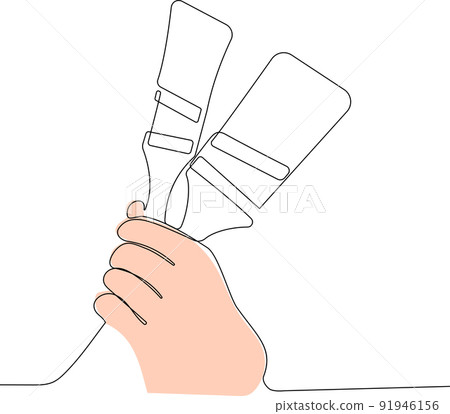 Painter wearing gloves painting wall using roller Painter wearing gloves painting wall using roller 91946156