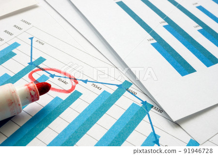 Business chart with circled number. Financial audit concept. Business chart with circled number. Financial audit concept. 91946728
