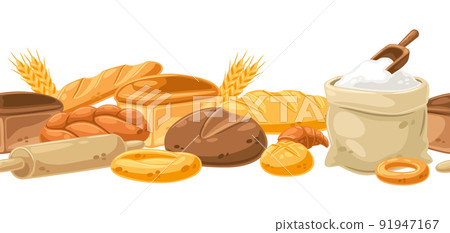 Seamless pattern with bread all for baking. Image for bakeries and groceries. Healthy food. 91947167